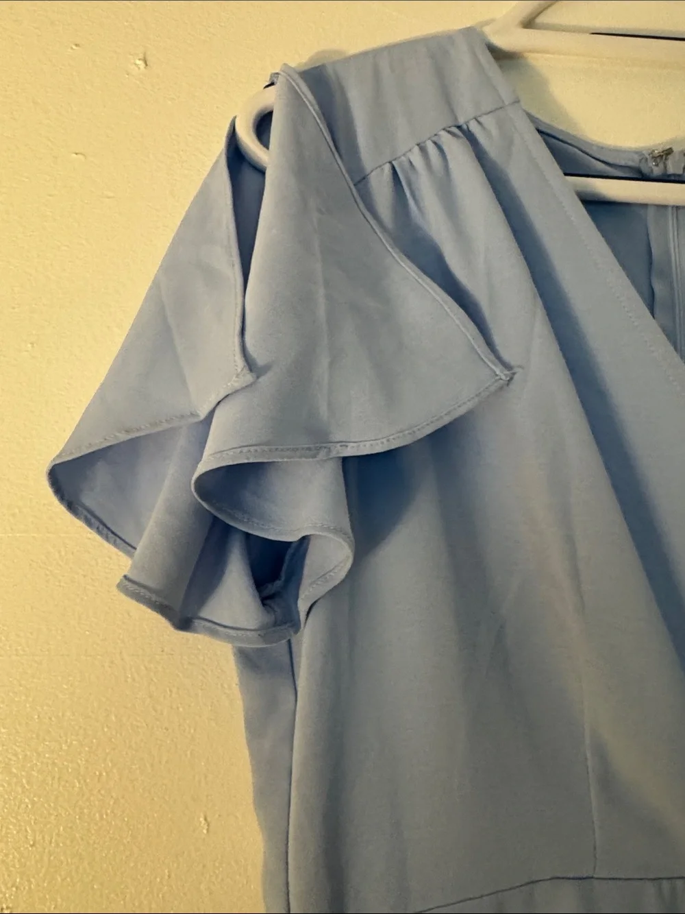 Blue Wrap-Front High-Low Dress with Ruffle Tie - Picture 3 of 8